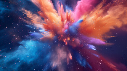 Wall Mural - Colorful explosion of vibrant powder clouds in space with dynamic energy