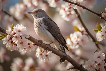 Naklejka na meble Cuckoo Perched on a Blooming Cherry Tree Branch
