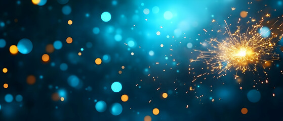 Poster - Vibrant abstract background featuring luminous orbs and sparkling lights in a blue-green gradient.