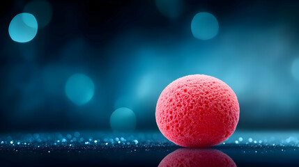 Poster - A vibrant red sphere against a blurred blue background, creating a dynamic visual effect and modern aesthetic.