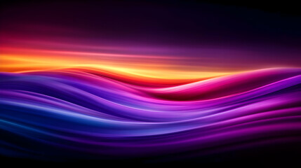 Poster - Vibrant waves of color in a stunning abstract display, showcasing a blend of purple, pink, and orange hues against a dark background.