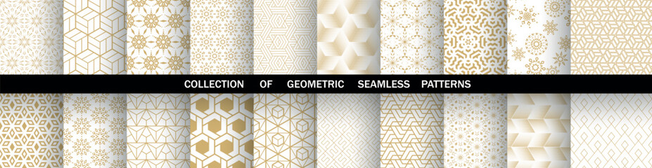 Canvas Print - Geometric set of seamless gold and white patterns. Simple vector graphics