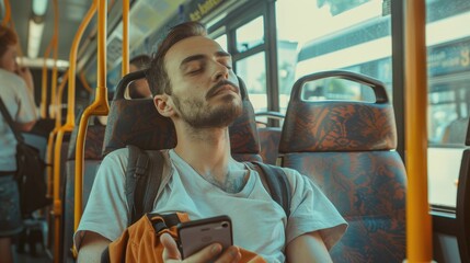 The close up picture of the person is sitting and relaxing on the bus that traveling around city, public transportation is systems of transport that are available for use by the general public. AIG51.