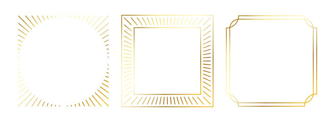 Poster - Gold thin frame set. Golden square borders in art deco style. Thin linear radiance rectangular element collection. Yellow glowing shiny boarder pack. Vector bundle for photo, cadre, poster, card