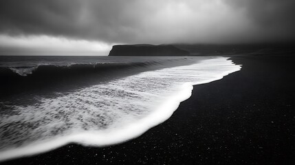 Generative AI Image of Black and White Photography Majestic Nature Waves Sea Ocean Beach