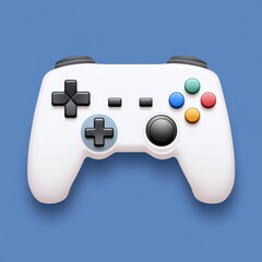 White gaming controller on a blue background, symbolizing modern gaming culture and technology enthusiasm. mobile application icons