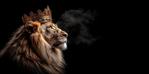 Majestic lion wearing ornate crown, exuding power and grace