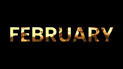 Gold text on black background spelling February. Suitable for social media posts, website banners, and digital designs for the month.