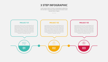 3 points template infographic outline style with 3 point step template with circle point and callout box on top for slide presentation