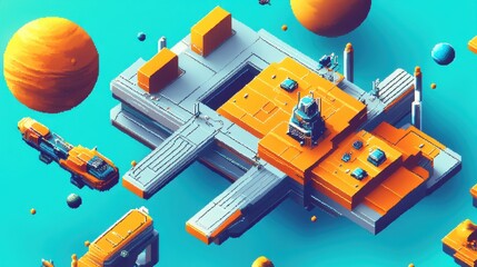 Fototapete - Futuristic Space Station with Vibrant Planets