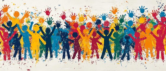 Poster - Dynamic diverse crowd of colorful stick figures, illustrating unity and inclusion in a cohesive design on a clean white background