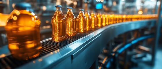 Aufkleber - Industrial efficiency in beverage production highlighted by a hightech bottling line, featuring stainless steel machinery and precise robotic arms in operation