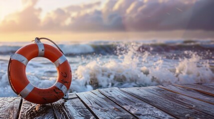 Lifebuoy on Wooden Dock