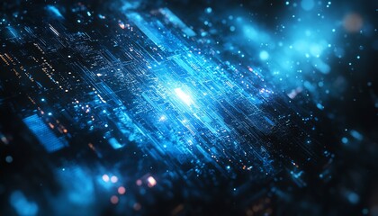 Aufkleber - A visually striking abstract blue banner for technology branding, incorporating digital elements and textures for a sleek appearance