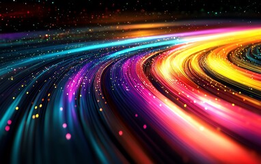 Fototapete - Abstract depiction of an information highway featuring vibrant streams of light flowing in multiple directions, illustrating rapid communication