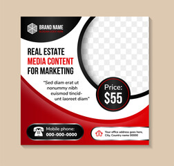 Poster - Real Estate media content for marketing social Media Post Template, Editable Post Template Social Media Banners with space for photo. red and black color on element isolated on white background.