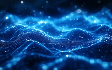 Poster - Blue abstract lines set against a hightech background, illustrating clear direction and purpose in a digital landscape