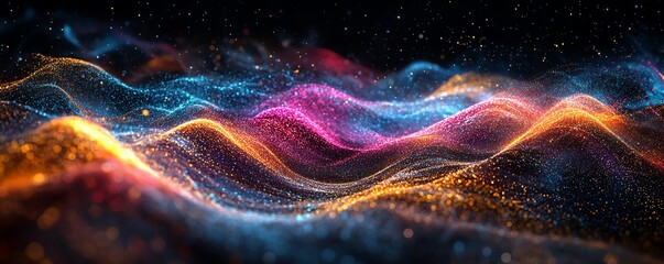 Poster - Energetic portrayal of an information highway featuring flowing streams of colorful light, representing seamless connectivity and data movement