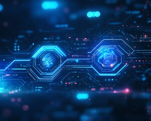 Aufkleber - Eyecatching abstract blue banner for a technologyfocused website, utilizing abstract shapes and light effects for a dynamic visual impact
