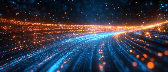 Poster - Futuristic visualization of an information highway with luminous streams of light, emphasizing speed and efficiency in data transfer