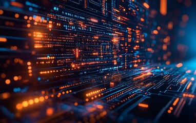 Poster - Visual representation of innovation in cyber technology, including circuit boards, data flow graphics, and modern tech interfaces in a stock image
