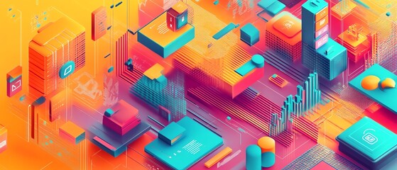Aufkleber - Creative abstract image featuring fintech icons, emphasizing modern financial solutions and digital transformation in a captivating layout
