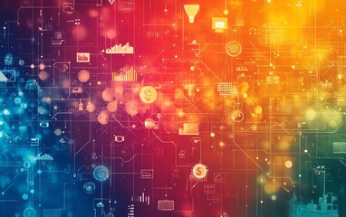 Aufkleber - Eyecatching abstract background filled with financial technology icons, symbolizing the future of finance and digital solutions