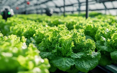 Aufkleber - Illustration of efficient hydroponic lettuce harvesting using robotic arms in a greenhouse, showcasing the innovation of smart agricultural technology