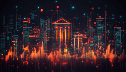 Aufkleber - Modern abstract composition with financial technology symbols, emphasizing the growth and innovation within the fintech industry