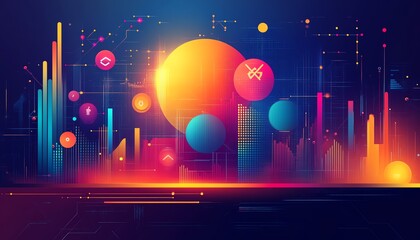 Poster - Modern abstract composition with financial technology symbols, emphasizing the growth and innovation within the fintech industry