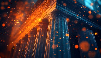 Aufkleber - Stylized abstract background incorporating financial technology symbols, illustrating the fusion of finance and technology in a dynamic design