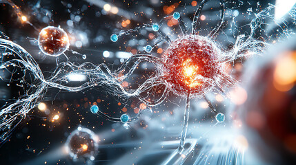 Poster - Microscopic close-up of human cells reacting to external stimuli a deep dive into cellular interactions and responses