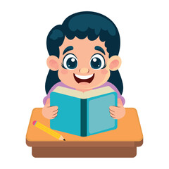 Sticker - little student girl reading character