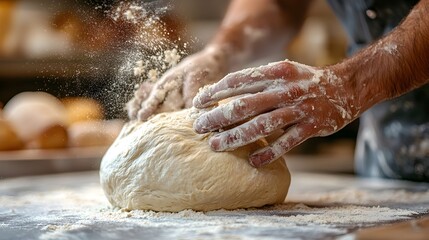 Artisan Hands Shaping Sourdough Bread Dough in a Bakery Kitchen