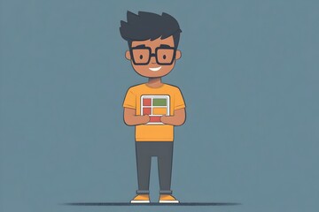 Flat styled Character Testing Smartphone App Functionality