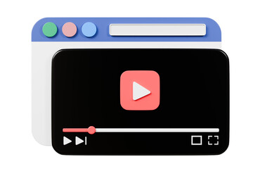 Poster - 3d Realistic Playing videos website player browser icon isolated on white background. Minimal red videos player icon. Playing video player entertainment concept, streaming videos concept. 3d render.