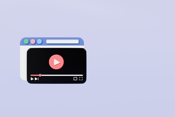 Poster - 3d Realistic Playing videos website player browser icon isolated on white background. Minimal red videos player icon. Playing video player entertainment concept, streaming videos concept. 3d render.