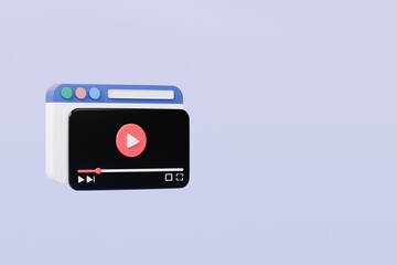 Poster - 3d Realistic Playing videos website player browser icon isolated on white background. Minimal red videos player icon. Playing video player entertainment concept, streaming videos concept. 3d render.