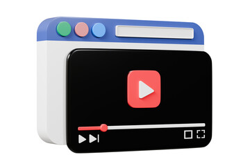 Poster - 3d Realistic Playing videos website player browser icon isolated on white background. Minimal red videos player icon. Playing video player entertainment concept, streaming videos concept. 3d render.