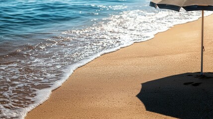 Contemporary Beach Scene with Umbrella and Waves