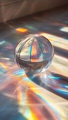 Wall Mural - A clear glass sphere refracting light creating rainbow patterns.