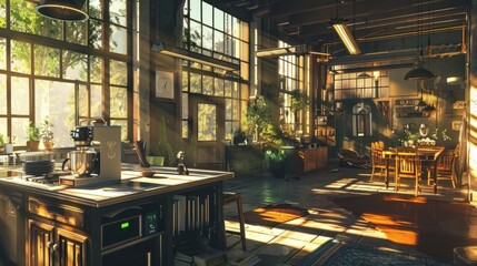 Canvas Print - Sunlit Industrial Loft