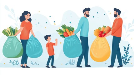 Family Storing Food in Reusable Bags