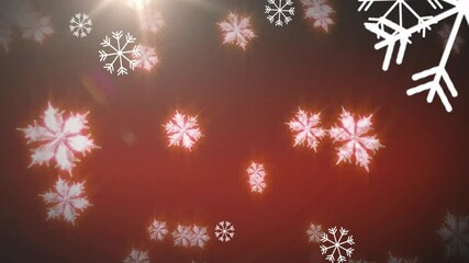 Poster - Snowflakes falling over red background with light flares