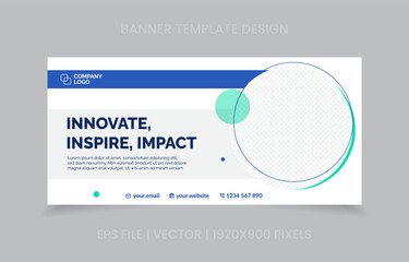 Fototapete - template banner design green and blue color, easy to replace image and text.