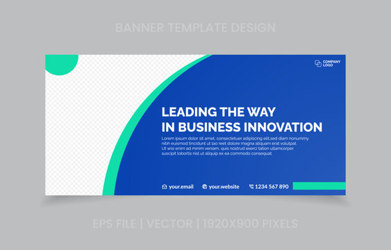 template banner design green and blue color, easy to replace image and text.