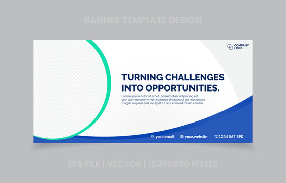 template banner design green and blue color, easy to replace image and text.