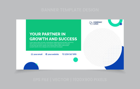template banner design green and blue color, easy to replace image and text.