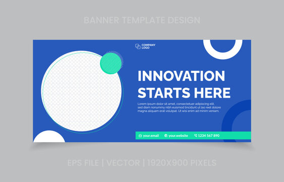 template banner design green and blue color, easy to replace image and text.