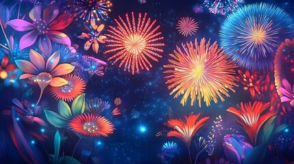 Fireworks new years celebration 2025, abstract transparent background, holiday festive season party city event. Warm yellow gold colourful star fire display illuminate night sky. 3d modern digital art